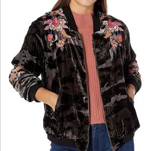 🌺 Johnny Was XL Ioana Camo  Bomber Multi Embroidery Roses Jacket Velvet